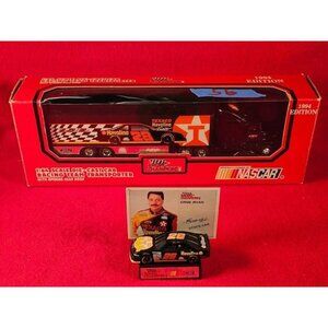 ERNIE IRVAN NASCAR TRANSPORTER BUNDLE w/MATCHING STOCKCAR & PLAYER CARD - NIB 56